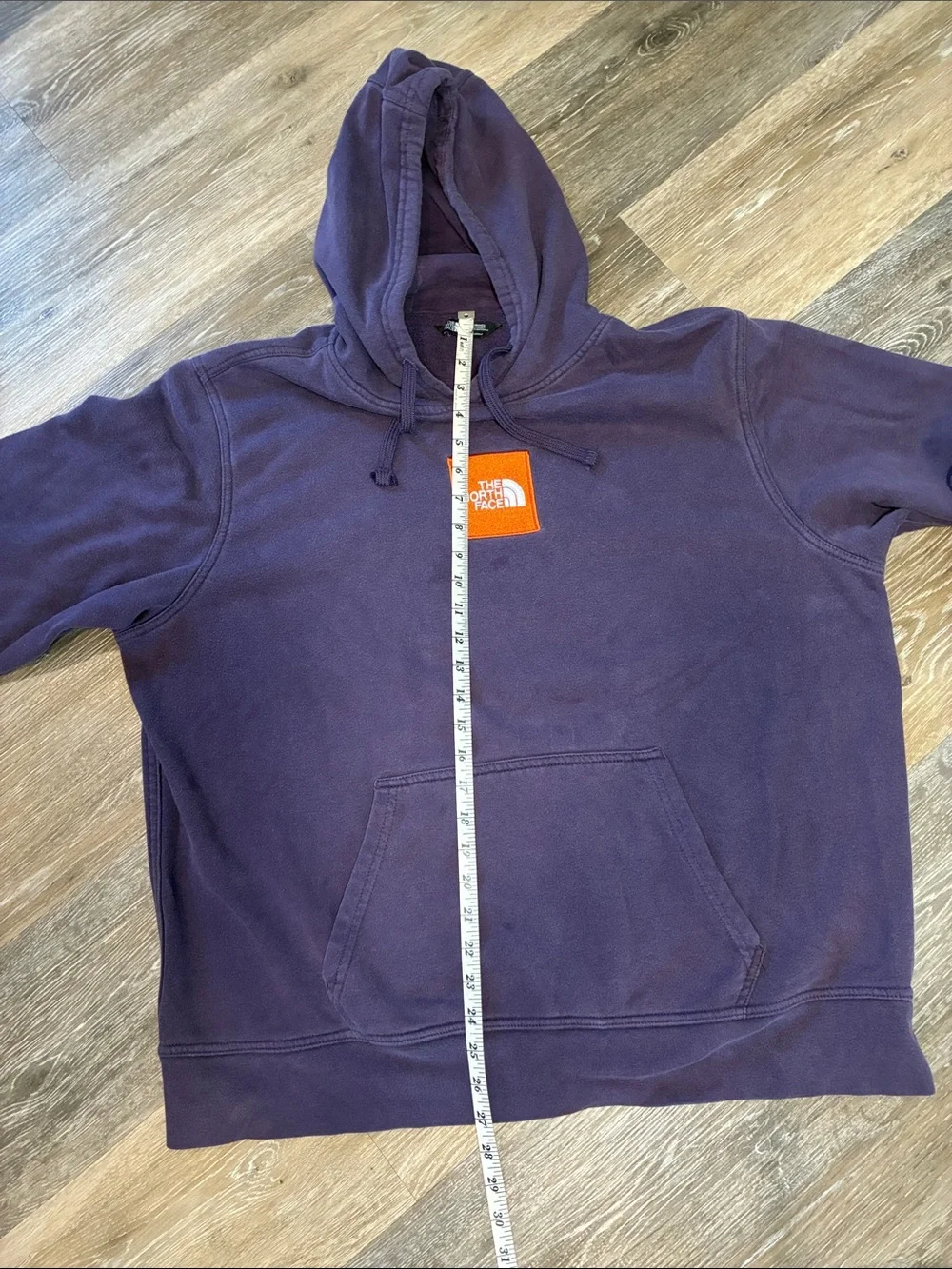 The North Face Men's Purple Crewneck Hoodie with Orange Logo Patch
